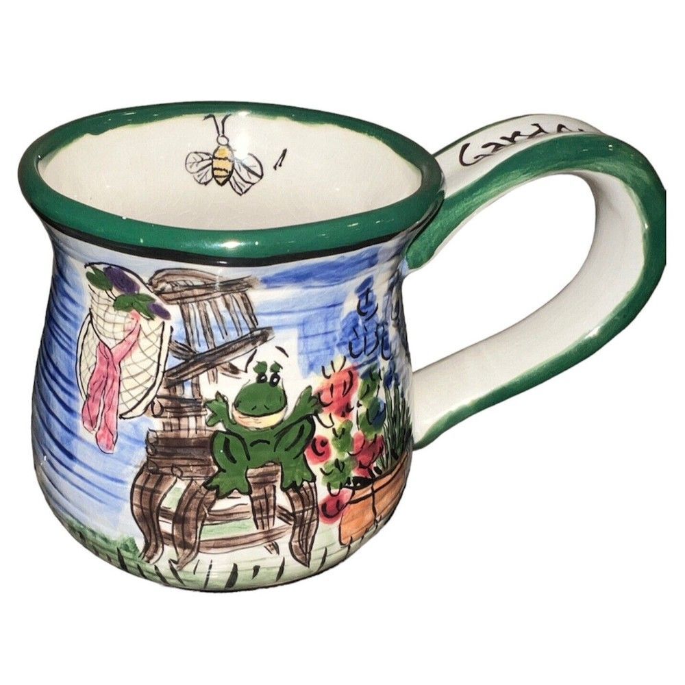 Blue Sky Clayworks Ceramic Gardener Mug Weeders Welcome Green Thumbs Club Vtg